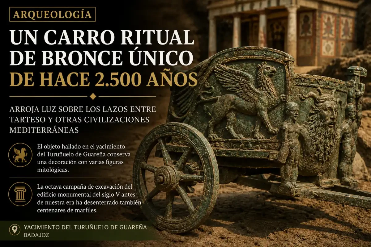 Carro ritual de bronce con figuras mitológicas del yacimiento tartésico