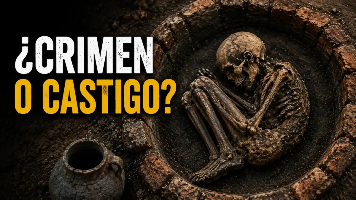 Esqueleto antiguo enterrado en posición fetal dentro de una fosa de horno en Alemania.